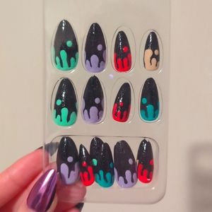 Black Glitter Nail Drip Press On Nails